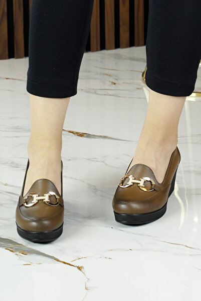 Erkan Saçmacı Hayley Brown Γνήσια δερμάτινα παπούτσια με αγκράφα με στρογγυλά δάχτυλα με τακούνι casual