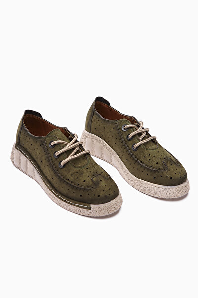 Limoya Juli Khaki Suede Lace-Up Casual Women's Shoes