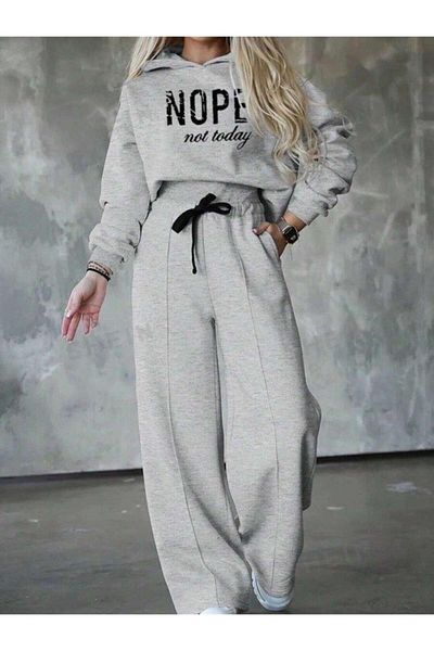 modamtn Women's Long Sleeve Nope Printed Ribbed Waist Double Suit