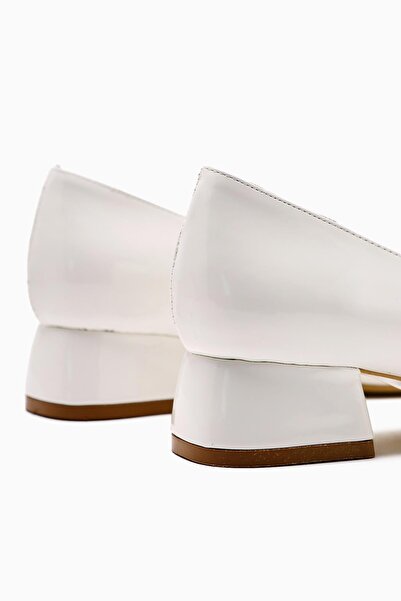 Limoya Roza White Patent Leather Stone Detailed Low Heel Women's Shoes Opportunity Product