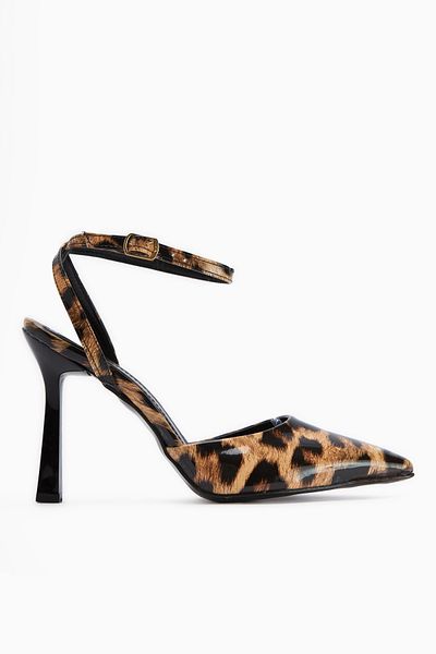 Limoya Lizbeth Leopard Patterned Closed Toe Ankle Strap Women's Heeled Shoes