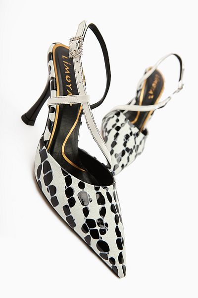 Limoya Genuine Leather White Sarah Crocodile Patterned Pointed Toe Heeled Women's Shoes
