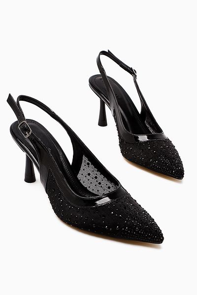 Limoya Pantofi cu toc pentru femei Kally Black Transparent Fabric Stone