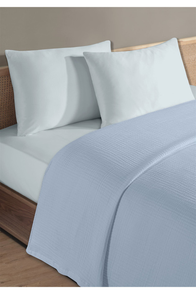 Evim 100% Natural Cotton 4 Layer Muslin Luxury Double Pique Set Light Blue 200X230Cm