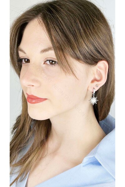 Neon Takı by Atalay Stainless Steel Necklace with Sensitivity Tag and Zircon Stone, Sun Figure 641, Silver Color