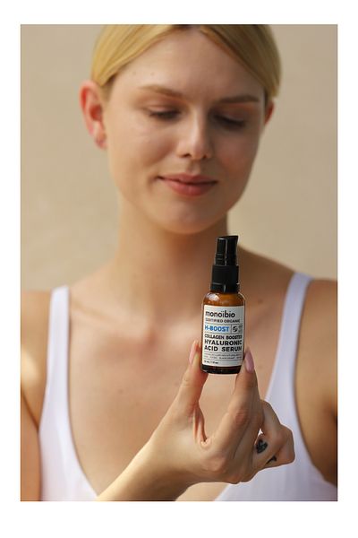 Monoibio مصل حمض الهيالورونيك العضوي المعتمد من H-Boost 30 مل - مصل ترطيب مكثف ليلاً ونهارًا
