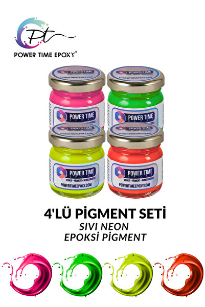 POWER TIME EPOXY Neon Sıvı Pigment Boya Seti Epoksi İçin/ 4lü Neon Canlı Renk...