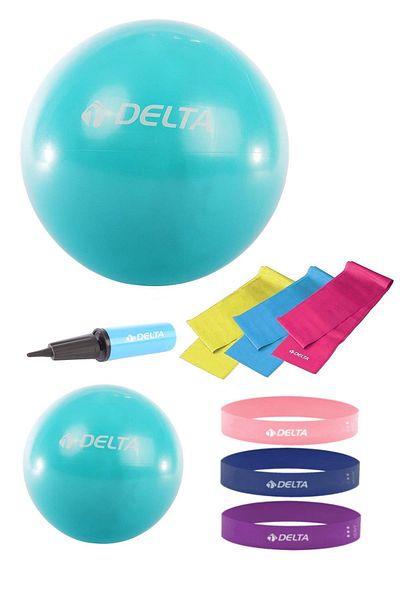 Delta 65 Cm and 20 Cm Pilates Ball Suitable for 160 Cm and 169 Cm Range - 3 Squat Bands and 3 Pilates Bands Pump