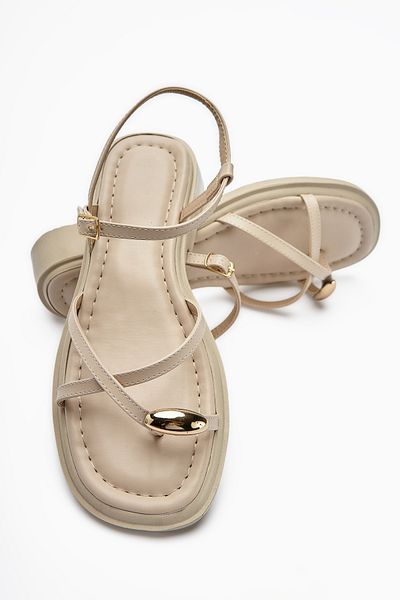 Limoya Lissi Beige Cross Strap Flip Flop Buckle Women's Sandals