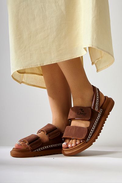 Limoya Sandale de damă Sanna Tan cu broderie cu velcro