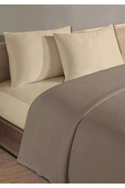 Evim 100% Natural Cotton 4 Layer Muslin Luxury Double Pique Set Dark Beige 200X230Cm