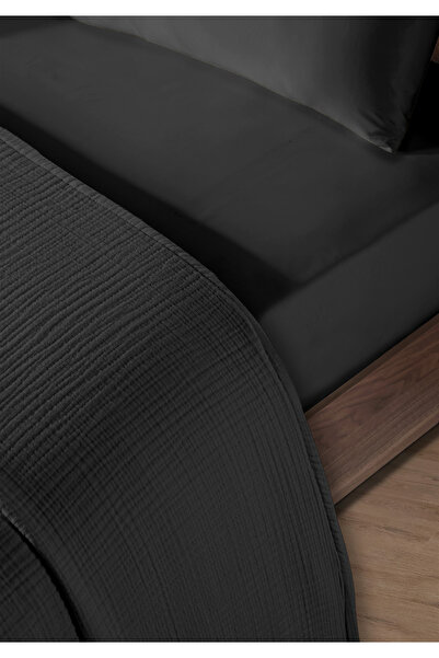 Evim 100% φυσικό βαμβάκι 4 στρώσεων μουσελίνα Luxury διπλό σετ πικέ μαύρο 200x230cm