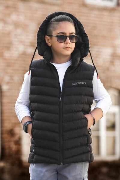 Pina Kids Boy's Hooded Black Puffer Vest YLK.2021
