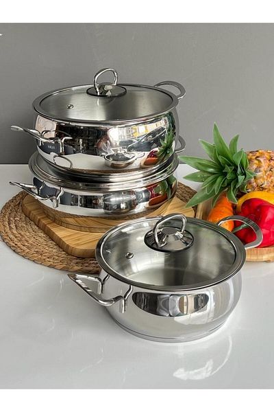 ROSSEV Stainless Steel 6 Piece Cookware Set with Glass Lid