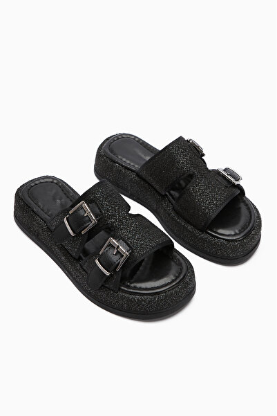 Limoya Γυναικείες παντόφλες Madina με μαύρη διπλή ζώνη με λουράκια Προϊόν ευκαιρίας