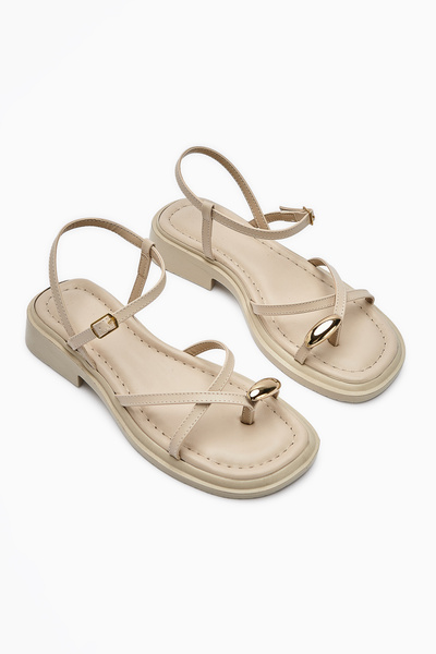 Limoya Lissi Beige Cross-Strapped Flip-Flop Buckle Women's Sandals Opportunity Product