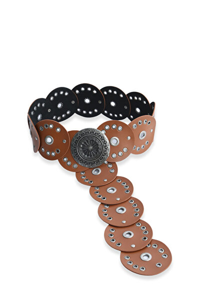 Sun Pieces Vegan Leather Vintage Round Cut Studded Bohemian Belt, Women's Belt