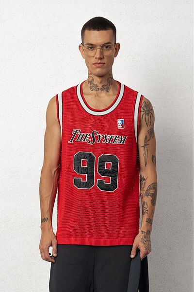 Plus Eighteen The System 99 Red Knitwear Men's Tank Top