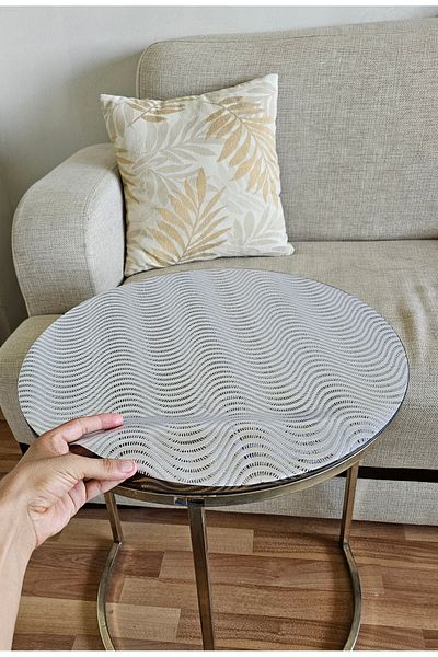 Rona Home Round Silver Coffee Table Table Cover – Pvc, Lace, Parallel Stripes, Transparent