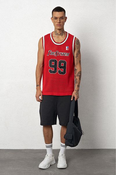 Plus Eighteen The System 99 Red Knitwear Men's Tank Top