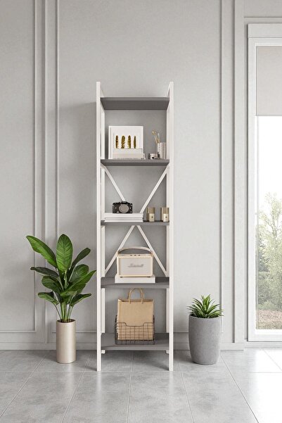 Mobitopya Nilamu Antrasit 45 Cm Kitaplık, Metal Aksamlı, Organizer, Ofis, 45*170*34 Cm