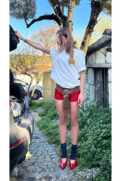 Sun Pieces Vegan Leather Vintage Round Cut Studded Bohemian Belt, Women's Belt