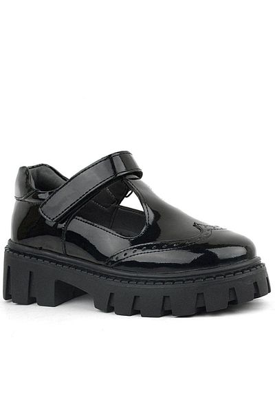 Rakerplus Pantofi de școală pentru fete cu velcro din piele neagră