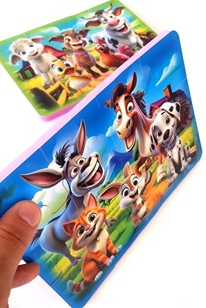 EVAKANCA 12 Parça Kalın Çocuk Puzzle Yapboz 2'li Çiftlik Hayvanları
