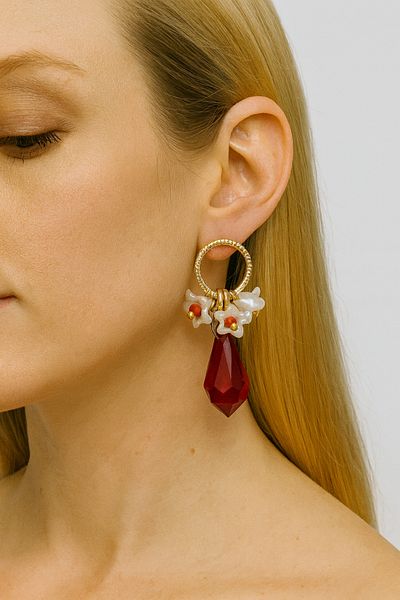 Leo'Stone Special Series Multicolor Pearl Flower Women's Steel Earrings