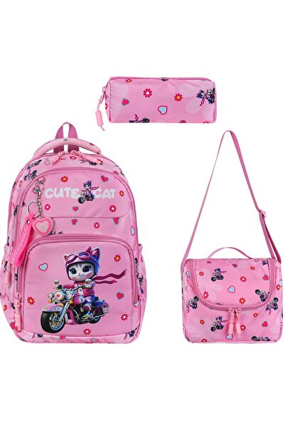 Çınka Bags Τσάντα δημοτικού σχολείου με υφασμάτινο αλεξίπτωτο μοτίβο γάτας Ορ...