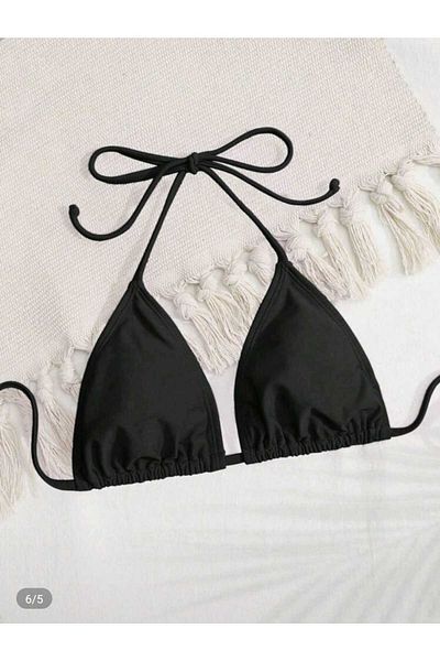 Stail Moda Top de bikini triunghiular cu tăietură minimă neagră pentru femei