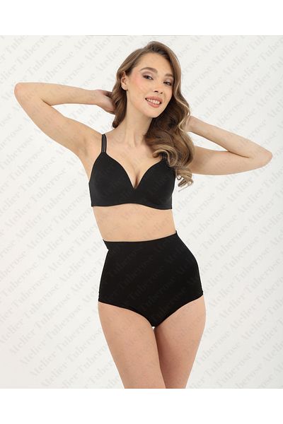 Atelier Tuberose Chiloți negri cu corset cu talie înaltă pentru femei, care reduc/micșorează cu 1 mărime