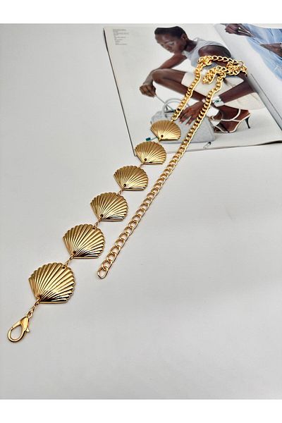 Desre Moda Mussel Pattern Gold Chain Belt Women's Belt Dress Belt Shirt Belt Coat Belt
