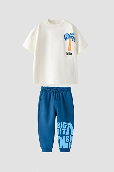 Monila Boy's 100% Cotton Fabric Big Olita Printed Tshirt Bottom Top Set