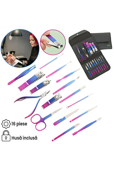 GlowforHome Trusa manichiura si pedichiura, GlowforHome, din inox, pila, foar...