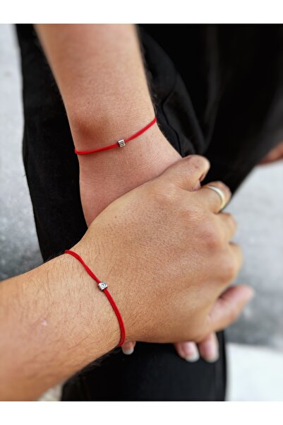 Atölye Merdiven Sembol Çift Bilekliği 925 Ayar Gümüş Bileklik Kırmızı Bilekli...