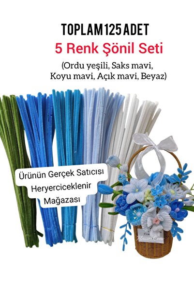 Butik 125 Adet 5'li Mavi Tonları Şönil Seti (SAKS MAVİ,KOYU MAVİ,ORDU YEŞİLİ,...