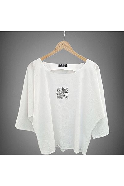Tela Cotton blouse with ethnic-inspired embroidery
