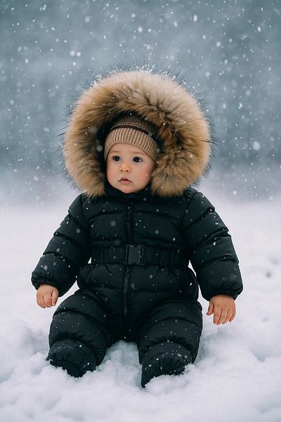 HC Kids Wear بذلة أطفال رائد فضاء باللون الأسود - بغطاء للرأس من الفرو