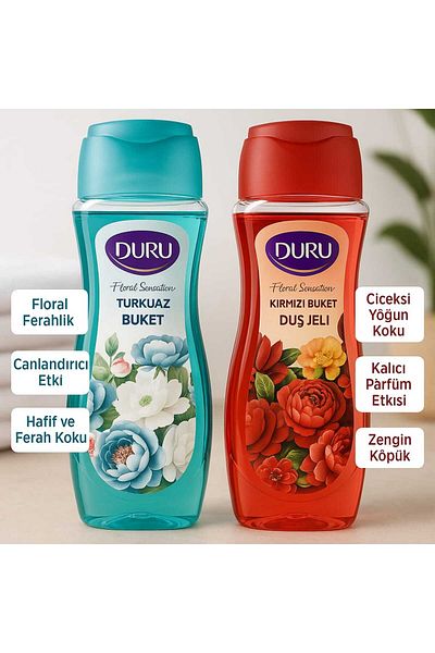 Duru Floral Sensation Shower Gel Set 2 Pieces X 650 ml (Turquoise + Red)