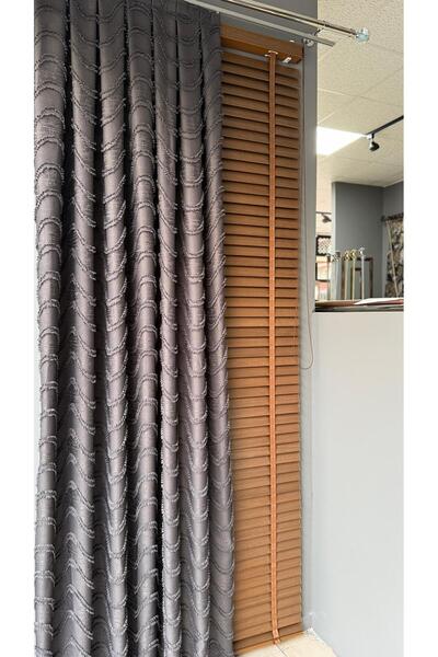 DİLETTO Linen Textured Tasseled Anthracite Panel Background Curtain Luxury Single Wing 1/3 Tight Pleated