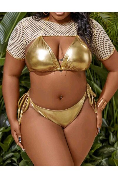 PİNKSTORE Σετ μπικίνι μεγάλου μεγέθους με χρυσό λάμψη – Συναρπαστικό, κομψό και άνετο