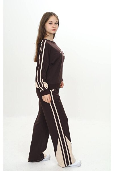 Joui Co Children's Striped 100% Cotton Garnished Oversize Bottom & Top Tracksuit Set-297