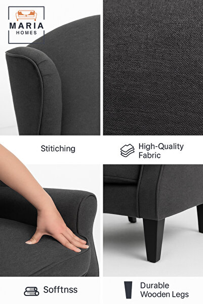 MARIA HOMES Modern Wingback Armchair with Cushion – Elegant Living Room Accent Chair