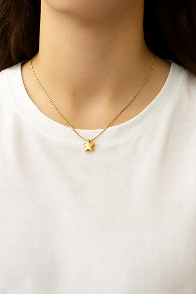 hexelle jewellery Altın Renk Yıldız Kolye – Kadın Minimal Çelik Kolye (Gold Renk Zincirli)
