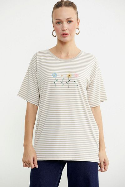 Sementa Striped Embroidery Detailed T-Shirt - Navy Blue