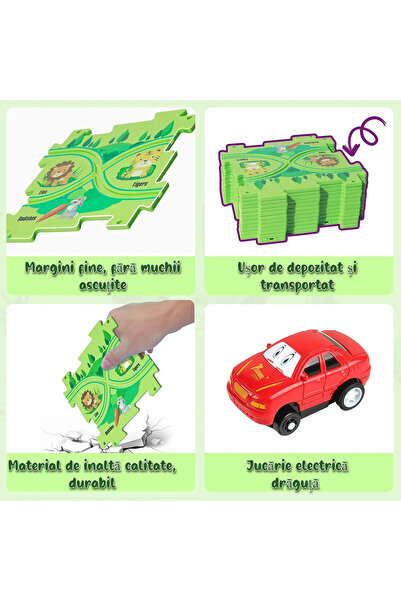 VENTLEX Puzzle Multifunctional Educational Pentru Copii, Model Pista Masinuta Rosie, +3, Verde
