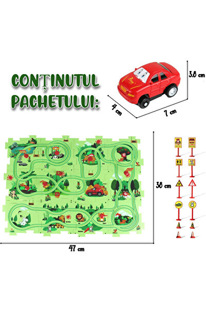 VENTLEX Puzzle Multifunctional Educational Pentru Copii, Model Pista Masinuta Rosie, +3, Verde