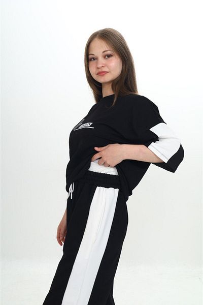 Jannock Set de trening pentru fete, 100% bumbac, oversize, imprimat Londra, garnituri cu mâneci trei sferturi-293