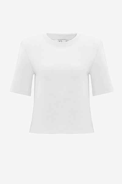 Açelya Okcu Tricou căptușit cu mânecă scurtă din bumbac premium pentru femei